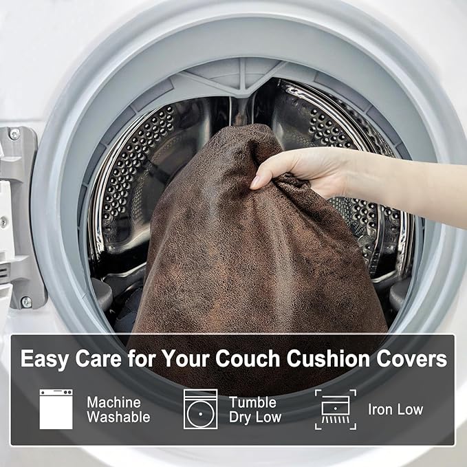 Leather Look Couch Cushion Covers Sofa Seat Slipcovers Sets Couches Furniture Protector for Sectional Armchair Loveseat Pets Kids Stretch Spandex Fabric (3 Cushion XL Sofa, Dark Brown)
