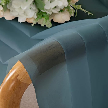 Chyhomenyc Stone Blue Sheer Valances for Windows - Light Filtering Small Kitchen Curtains, Rod Pocket Short Top Window Treatment Decor for Living Room Bathroom Basement, 42Wx16L inches, 2 Panels
