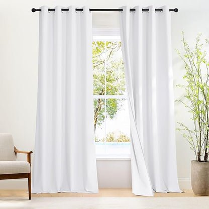 NICETOWN White 100% Blackout 102 inch Curtains, Grommet Thermal Insulated Window Treatments Light Blocking Drapes for Bedroom/Living Room, W52 x L102, 2 Panels