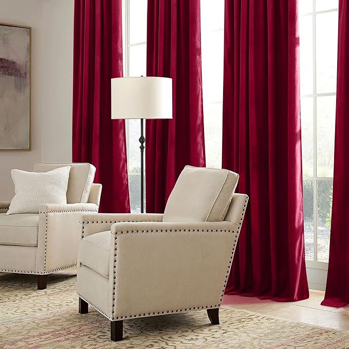 RYB HOME Red Velvet Curtains 84 inches - Darkening Curtains for Bedroom, Thermal Insulated Window Drapes for Living Room Dinning Room Theater, Width 52 x Length 84 inch, Red, 2 Panels
