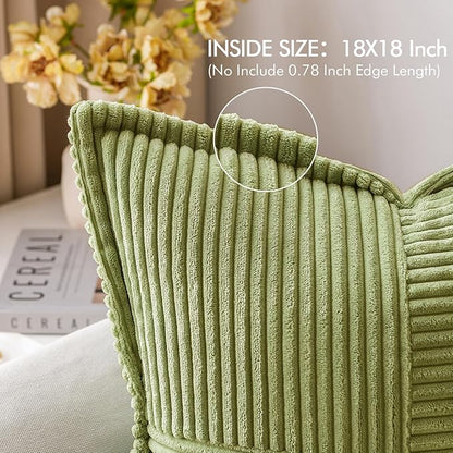 MIULEE Spring Decorative Throw Pillow Covers for Couch Bed Livingroom 18x18 Inch Set of 2 Green Boho Accent Throw Pllows Broadside Striped Patchwork Soft Corduroy Summer Pillowcases