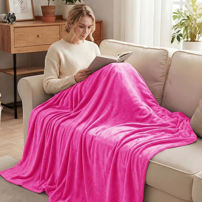 Exclusivo Mezcla Fleece Throw XL Blanket for Couch, Sofa, Super Soft and Warm Hot Pink Blankets, All Season, Cozy, Plush, Lightweight, 50x70 Inches