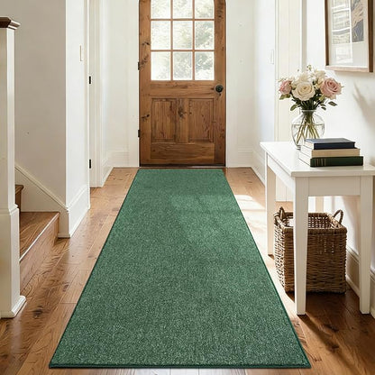 FinRèc 2x6 Washable Runner Rugs for Kitchen Hallway Bedroom, Low Pile Thin Rug Solid Color, Non-Slip Carpet Indoor for Home Decor (Green)