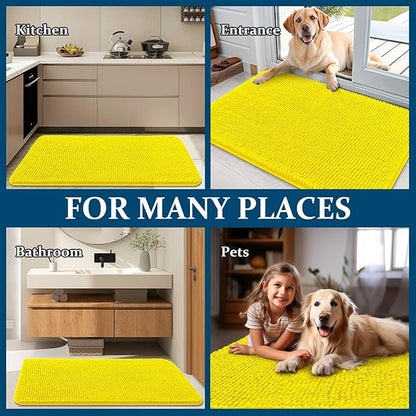 OLANLY Dog Door Mat for Muddy Paws 36x24, Absorbs Moisture and Dirt, Absorbent Non-Slip Washable Doormat, Quick Dry Chenille Mud Mat, Entry Indoor Entryway Carpet for Inside Floor, Lemon Yellow