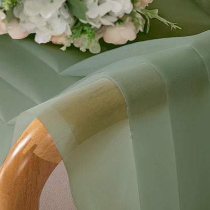 Lecloud Sage Green Sheer Curtains 18 Inch Length 2 Pcs, Cafe Kitchen Curtains for Bedroom Living Room, Short Curtain for Small Windows with Dual Rod Pocket Home Decor Window Treatments, 42" W x 18" L