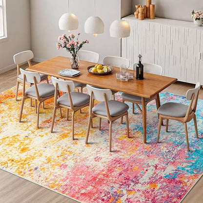 Rugflix 8x10 Area Rugs for Living Room, Washable Large Multicolor Rug Stain-Resistant Low Pile, Modern Carpet for Dining Room Home Office Kid Room Nursery Bedroom, Colorful Rainbow