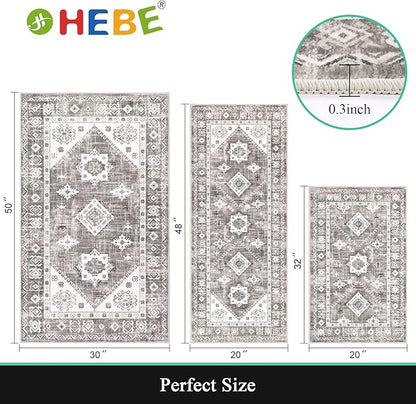HEBE Boho Kitchen Rug Sets 3 Piece with Runner Non Slip Kitchen Rugs and Mats Washable Kitchen Mats for Floor Thick Kitchen Floor Mat Carpet Runner Rugs for Hallway Laundry Holiday Decor