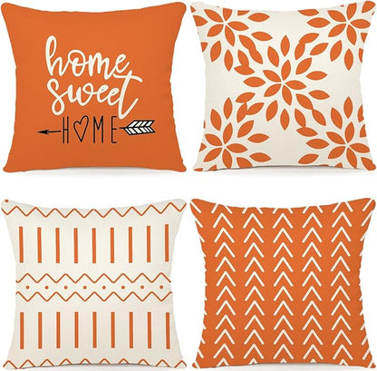 YCOLL Fall Pillow Covers 20x20 Set of 4, Modern Sofa Throw Pillow Cover for Fall Decor, Decorative Outdoor Linen Fabric Pillow Case for Couch Bed Car, Orange