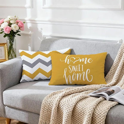 Hexagram Geometric Yellow Pillow Covers 12x20 Set of 4, Decorative Outdoor Boho Modern Throw Pillow Covers, Home Sweet Home Farmhouse Cushion Case for Couch Sofa Bedroom Indoor Decor(No Insert)