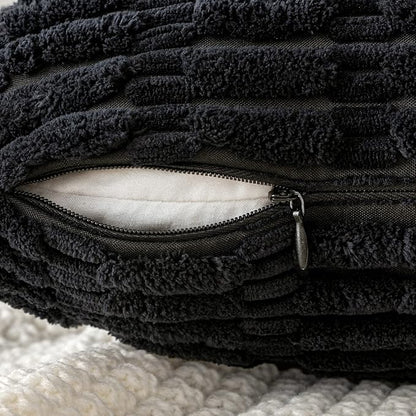 MIULEE Pack of 2 Corduroy Decorative Euro Sham Throw Pillow Covers 24x24 Inch Soft Boho Striped Pillow Covers Modern Farmhouse Home Decor for Halloween Sofa Living Room Couch Bed Black