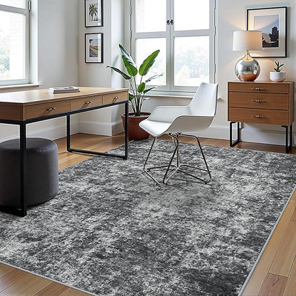 5x7 Area Rugs for Living Room Rug Washable: Abstract Rug for Dining Room Bedroom Carpet Non Slip 5 by 7 Indoor Modern Nursery Home Office Black Grey