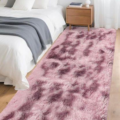 Tie-Dyed Blush 3x10 Machine Washable Runner Rugs for Hallway Soft Fluffy Shaggy Bedside Rugs for Bedroom Living Room Indoor Floor Carpet for Kids Girls and Boys Nursery Rooms Home Decor Aesthetic