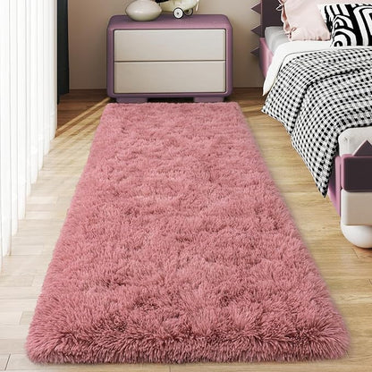 Soft Runner Rugs for Bedroom Hallways, 2x6 Blush Pink Fluffy Shag Throw Area Rug Non Slip for Bedside Dorm, Long Shaggy Furry Carpet for Nursery Living Room