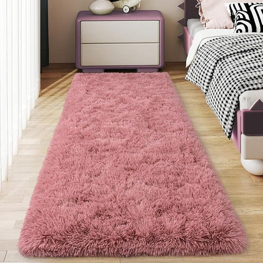 Soft Runner Rugs for Bedroom Hallways, 2x6 Blush Pink Fluffy Shag Throw Area Rug Non Slip for Bedside Dorm, Long Shaggy Furry Carpet for Nursery Living Room