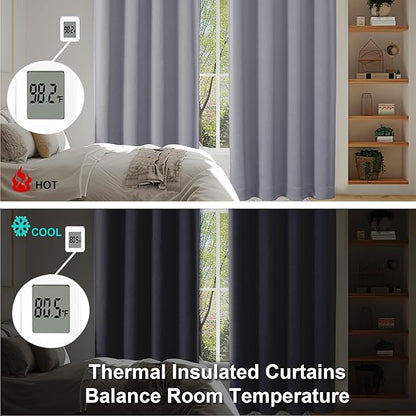 Simplebrand Ava Silver Grey Short 36 Inches Blackout Curtain 2 Panels Set, Half Window Rod Pocket Privacy Curtain Tiers for Kitchen, Curtains Blackout for Bathroom Shades, W40 x L36 Inch, Silver Grey