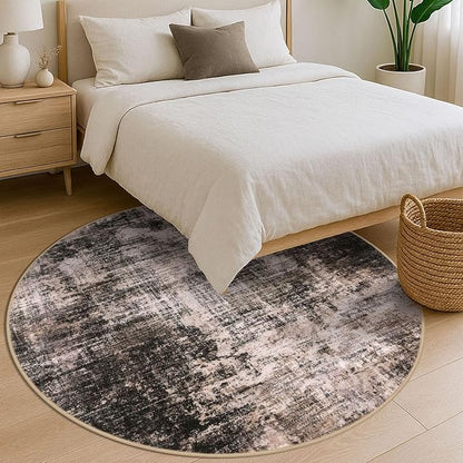 IOHOUZE Abstract Round Area Rug 6 Ft Washable Circle Rugs Large Round Rug Non Slip Thin Soft Circle Rugs, Printed Faux Wool Floor Carpet for Bedroom Living Room Dining Room Nursery, Brown/Rust