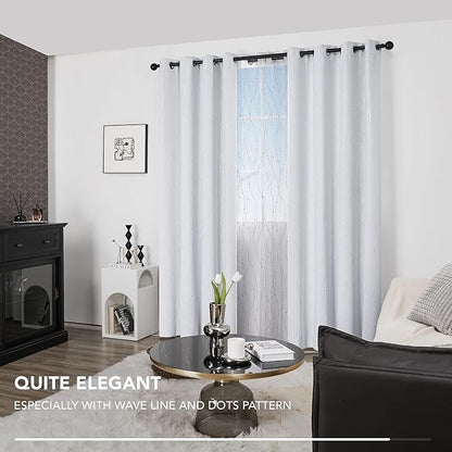 Deconovo Greyish White Curtains, Light Darkening Curtain, Thermal Insulated Noise Reducing Drapes, Silver Print, 52 x 95 Inch Long, Grommet Window Panels for Living Room Bedroom Patio Door, Set of 2