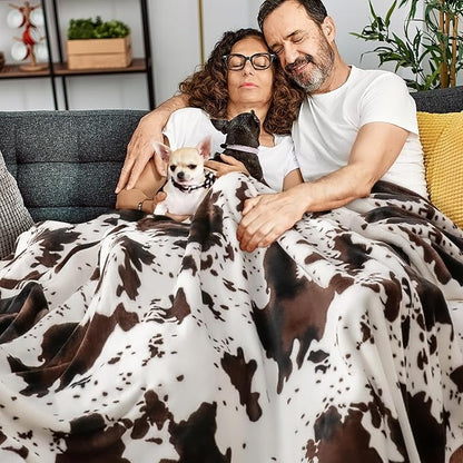 BEDELITE Cow Print Throw Blanket for Couch & Bed, 300GSM Cute Luxury Plush Cozy Fuzzy Blanket 50" x 60", Super Soft Warm Lightweight Throw Blanket for Travel Camping, Brown