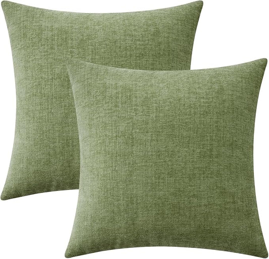 MIULEE Pack of 2 Couch Throw Pillow Covers 24x24 Inch Spring Soft Sage Green Chenille Pillow Covers for Sofa Living Room Solid Dyed Pillow Cases