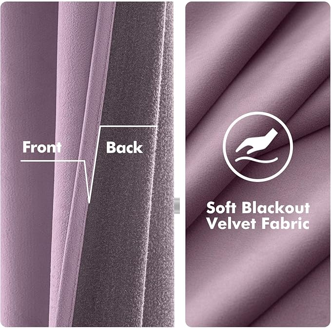 MIULEE Velvet Curtains Lavender Light Purple Elegant Grommet Thermal Insulated Soundproof Room Darkening Curtains/Drapes for Classical Living Room Bedroom Decor 52 x 90 Inch Set of 2