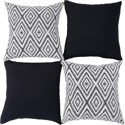HPUK Decorative Throw Pillow Covers Set of 4 Geometric Design Linen Cushion Cover for Couch Sofa Living Room, 20"x20" inches, Black