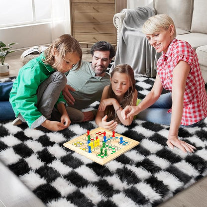 Checkered Area Rugs for Bedroom Living Room,8x10 Black and White Fluffy Soft Checkered Rug Fuzzy Shag Shaggy Carpet, Indoor Plush Floor Rugs for Kids Boys Girls Teen Dorm Nursery Home Decor
