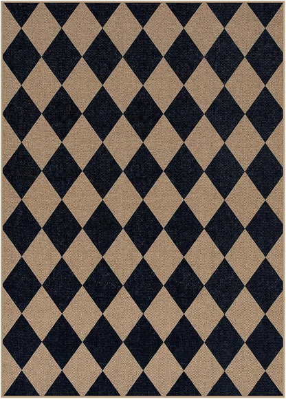 Lahome Colette Checkered Easy Jute Outdoor Rug, 5x7 Area Rugs for Living Room Nature Large Dining Room Carpet, Farmhouse Outdoor Patio Non Slip Diamond Carpet for Home Office Bedroom Backyard Deck