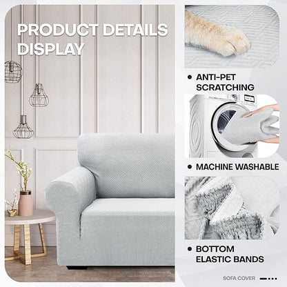 ZNSAYOTX 1 Piece Jacquard Couch Covers for 2 Cushion Couch High Stretch Loveseat Slipcover for Pets Dogs Anti Slip Love Seat Sofa Slipcover Furniture Protector (Medium, New Pattern Silver Grey)