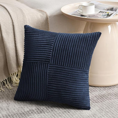 Fancy Homi 2 Packs Navy Blue Samll Decorative Throw Pillow Covers 12x12 Inch with for Couch Bed Sofa, Rustic Farmhouse Boho Home Decor, Soft Corss Patchwork Corduroy Square Cushion Case 30x30 cm