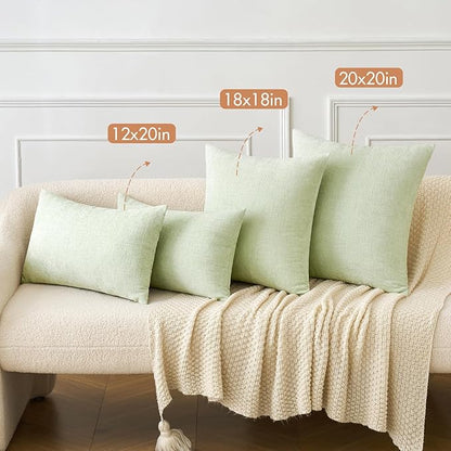 MIULEE Pack of 2 Spring Light Green Couch Throw Pillow Covers 18x18 Inch Soft Chenille Pillow Covers for Sofa Living Room Solid Dyed Pillow Cases