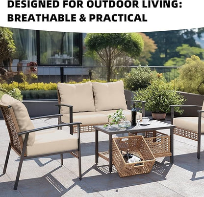 8Pcs Outdoor Cushion Covers, Patio Cushion Covers,Stretch Elastic Slipcovers, Replacement Washable & Reusable Furniture Protector for Patio Couch (Beige,Cover Only)