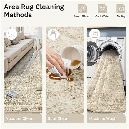 6x9 Area Rug for Living Room Floral Washable Non-Slip Modern Rugs for Bedroom Dinning Room Ultra-Thin Indoor Brown