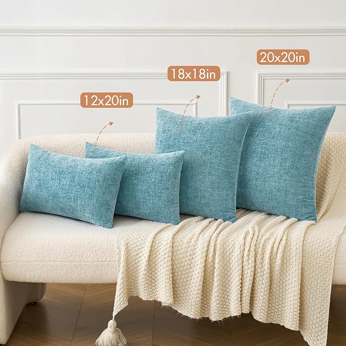 MIULEE Pack of 2 Smoke Blue Throw Pillow Covers 16x16 Inch Soft Chenille Pillow Covers for Sofa Living Room Couch Solid Dyed Cases