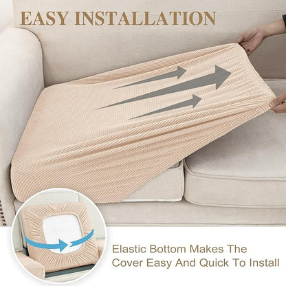 Couch Cushion Cover Seat Cushion Cover Stretch Armchair Cover Separate Sectional Sofa Slipcovers Furniture Protector(1 Piece for Seat or Sofa Backrest, Natural)