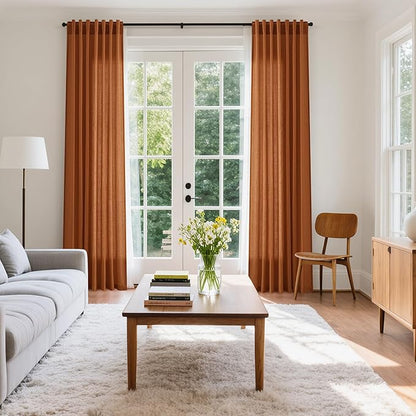 Desert Orange Semi Sheer Curtains 108 Inches for Living Room Back Tab Loop Pocket Large Window Curtain Extra Long Light Filtering Drapes High Ceiling Curtain for Large Window 52x108,2 Panels