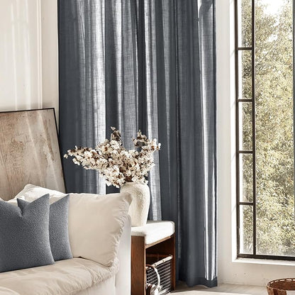 Dark Gray Curtains for Living Room Back Tab Modern Farmhouse Semi Sheer Gray Curtains 120 inches Long 2 Panels Set Muted Neutral Window Curtain for Dining Room Bedroom 52x120