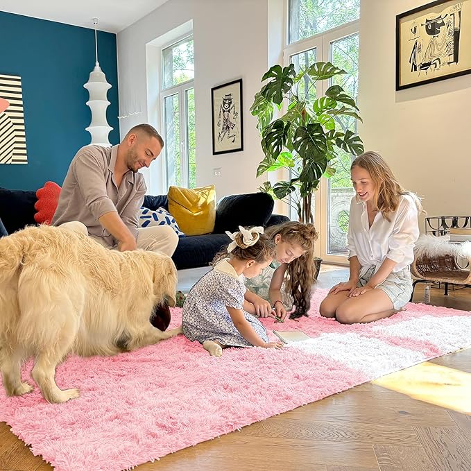OLANLY 2x8 Machine Washable Runner Rugs for Hallway, Soft Fluffy Shaggy Bedside Rugs for Bedroom, Living Room, Indoor Floor Carpet for Kids Girls and Boys, Nursery Rooms, Home Decor Aesthetic, Pink