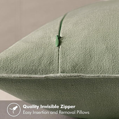 MIULEE Decorative Linen Pillow Covers 18x18 Inch Sage Green Boho Farmhouse Neutral Spring Couch Throw Pillows for Bed Pack of 2 Accent Modern Pillowcase Summer Sofa Livingroom Home Decor