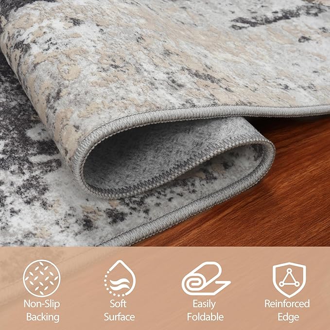 5x8 Area Rugs for Living Room Rug Washable: Abstract Rug for Dining Room Bedroom Carpet Non Slip 5 by 8 Indoor Modern Nursery Home Office Black Grey Gold