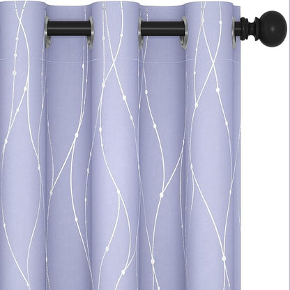 Deconovo Blackout Curtains, Thermal Insulated Soundproof Drapes with Wave Dots Foil Print, 42 x 72 Inch, Set of 2, Machine Washable Window Curtain for Bedroom Living Room Nursery Kitchen, Light Purple