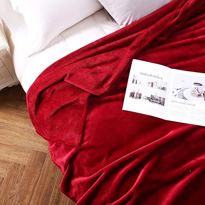 TASTHROW Large Flannel Fleece Throw Blanket, 90×90 Inch - Cozy Lightweight Thick Blanket - All Seasons Suitable for Women, Men and Kids (Burgundy)