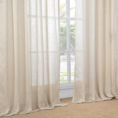 BGment Burlap Linen Curtains 84 Inch Length for Living Room - Tan Light Filtering Semi Sheer Natural Drapes with Rod Pocket Lightweight Window Treatments for Bedroom Farmhouse, 2 Panels, 52 X 84 Inch