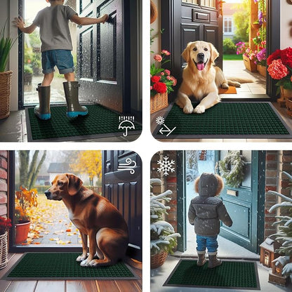 Smiry Front Door Mat Outside Entrance, Heavy Duty Natural Rubber Doormat, Non Slip, Trap Dirt and Moisture, Easy Clean, Low Profile Welcome Floor Mats for Indoor Outdoor Entry, 71x23 Inch, Black Green