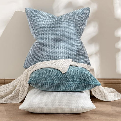 MIULEE Pack of 2 Couch Throw Pillow Covers 20x20 Inch Coastal Light Blue Modern Boho Accent Decorative Pillow Covers Soft Chenille Farmhouse Cushion Covers for Home Decor Bed Sofa Living Room