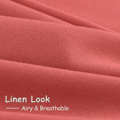 Nanspring Watermelon Red Linen Curtains 84 Inch Length 2 Panels Set, Back Tab Rod Pocket Light Filtering Privacy Semi Sheer Textured Curtains Neutral Farmhouse Decor Curtain for Living Room Bedroom