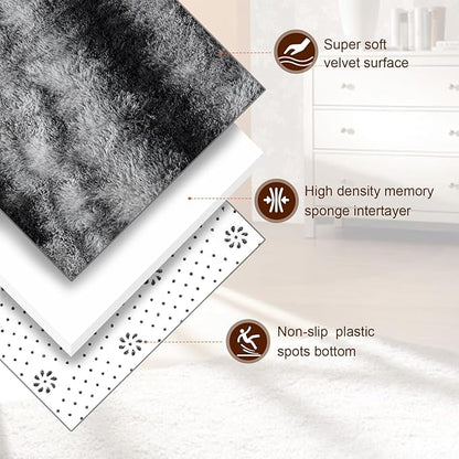 TWINNIS Super Soft Shaggy Rugs Fluffy Carpets, 5x8 Feet, Indoor Modern Plush Area Rugs for Living Room Bedroom Kids Room Nursery Home Decor, Upgrade Anti-Skid Rectangular Fuzzy Rug, Gray Black