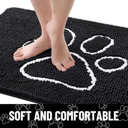 Smiry Dog Door Mat for Muddy Paws, Absorbent Dirt Trapper Non Slip Quick Dry Washable Chenille Mat for Mud Dogs, Entry Rug for Indoor and Outdoor (54x24 Inches, Black and White)