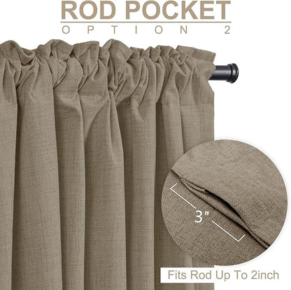 100% Blackout Shield Linen Blackout Curtains for Bedroom 90 Inches Long, Back Tab/Rod Pocket Living Room Drapes, Thermal Insulated Blackout Curtains 2 Panels Set, 50" W x 90" L, Plaza Taupe