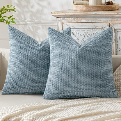MIULEE Pack of 2 Couch Throw Pillow Covers 16x16 Inch Coastal Smoke Blue Modern Boho Accent Decorative Pillow Covers Soft Chenille Farmhouse Cushion Covers for Home Decor Bed Sofa Living Room