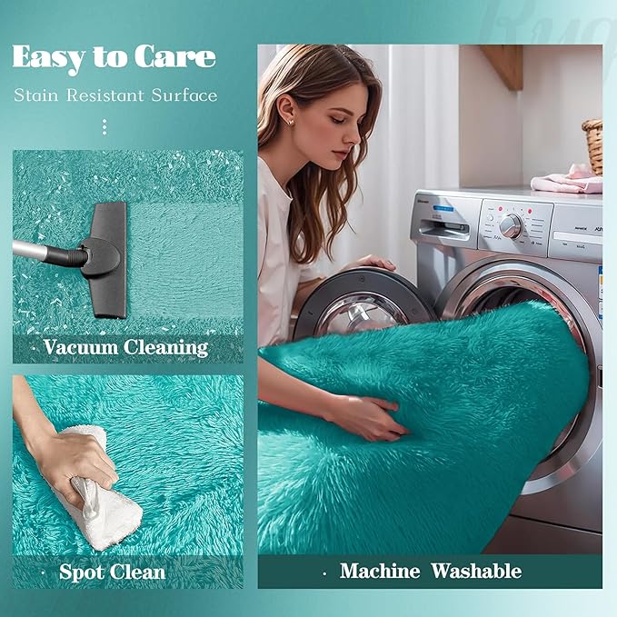 8x10 Area Rugs for Living Room: Fluffy Shag Soft Washable Rug Large Fuzzy Plush Indoor Carpet for Bedroom Nursery Playroom Kids Girls Boys Room (Teal Blue, 8'x10')
